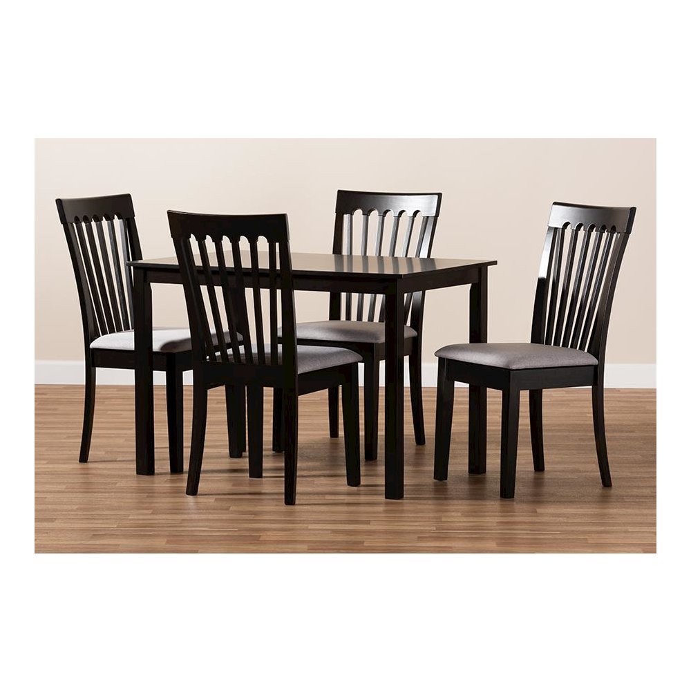 Gray Fabric Upholstered Espresso Brown Finished Wood 5-Piece Dining Set