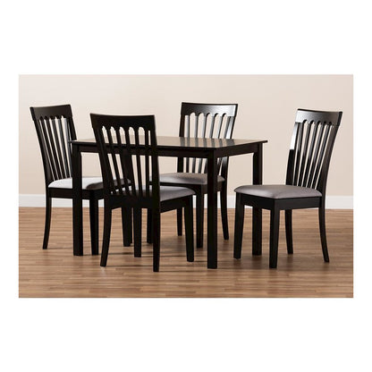 Gray Fabric Upholstered Espresso Brown Finished Wood 5-Piece Dining Set