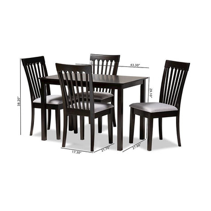 Gray Fabric Upholstered Espresso Brown Finished Wood 5-Piece Dining Set