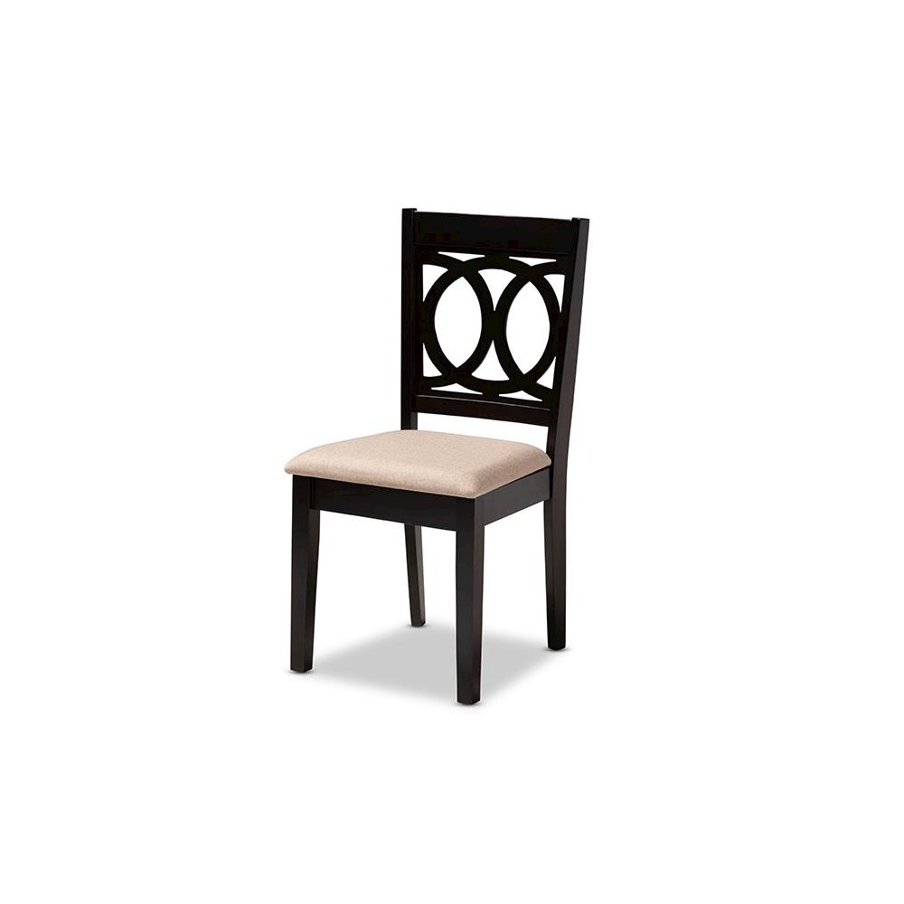 Sand Fabric Upholstered and Dark Brown Finished Wood 6-Piece Dining Set