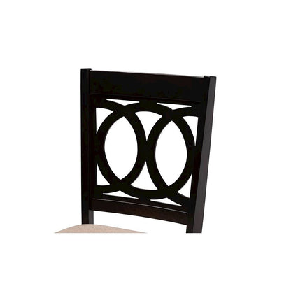 Sand Fabric Upholstered and Dark Brown Finished Wood 6-Piece Dining Set