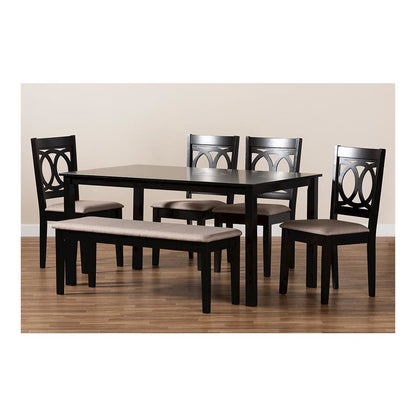 Sand Fabric Upholstered and Dark Brown Finished Wood 6-Piece Dining Set