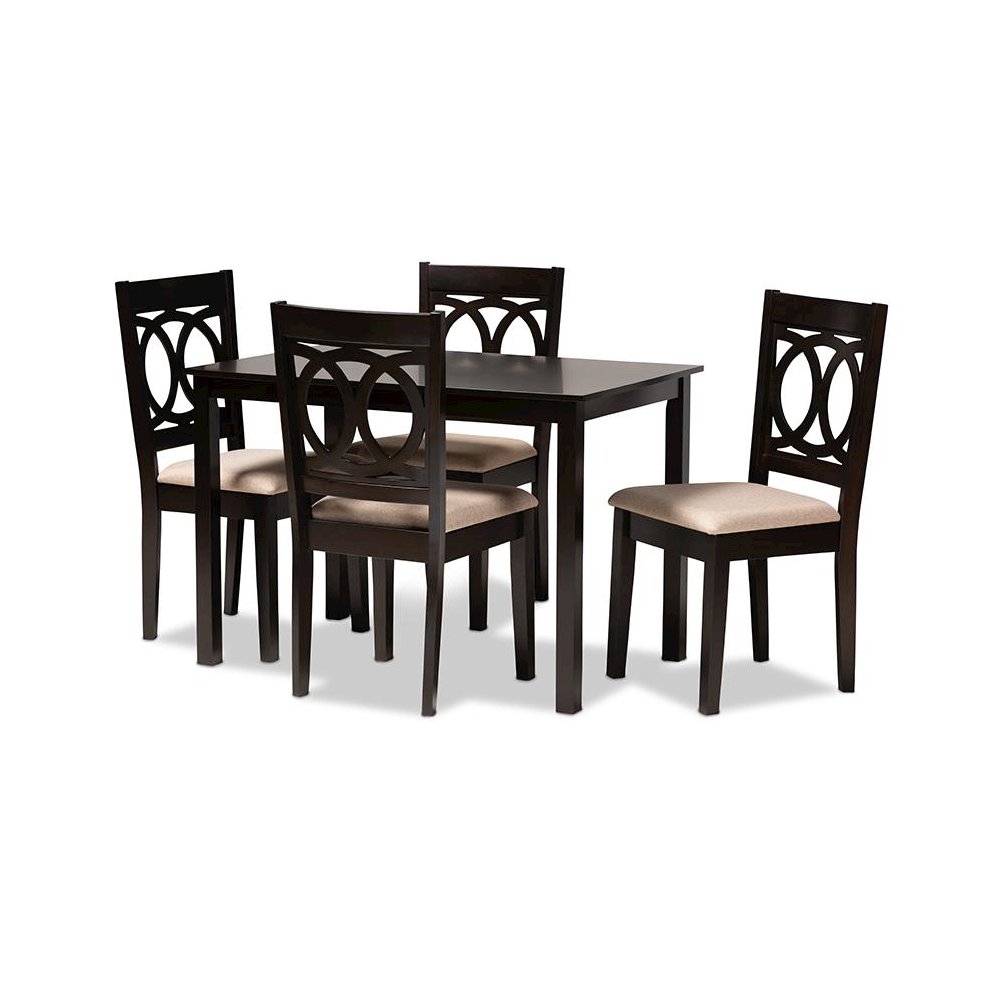Sand Fabric Upholstered Espresso Brown Finished Wood 5-Piece Dining Set
