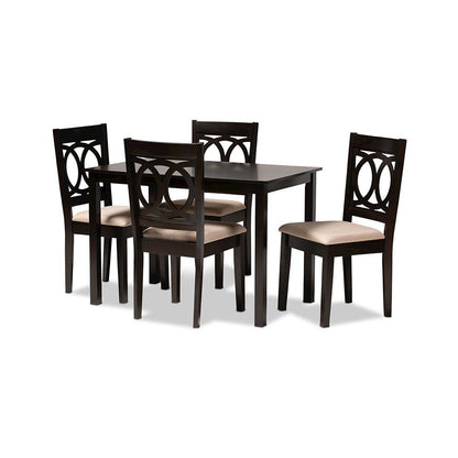 Sand Fabric Upholstered Espresso Brown Finished Wood 5-Piece Dining Set
