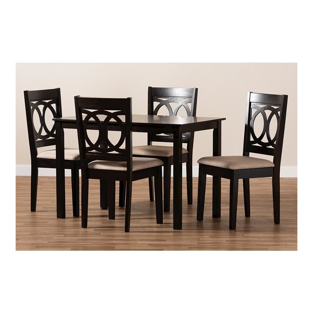 Sand Fabric Upholstered Espresso Brown Finished Wood 5-Piece Dining Set