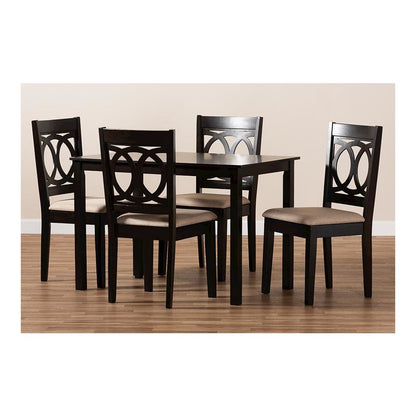 Sand Fabric Upholstered Espresso Brown Finished Wood 5-Piece Dining Set
