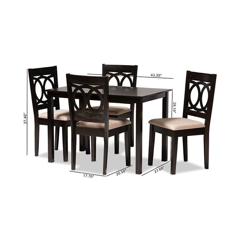 Sand Fabric Upholstered Espresso Brown Finished Wood 5-Piece Dining Set