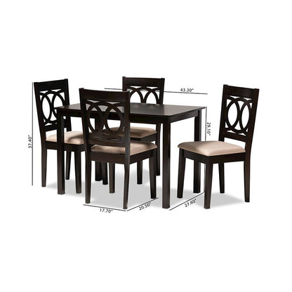 Sand Fabric Upholstered Espresso Brown Finished Wood 5-Piece Dining Set