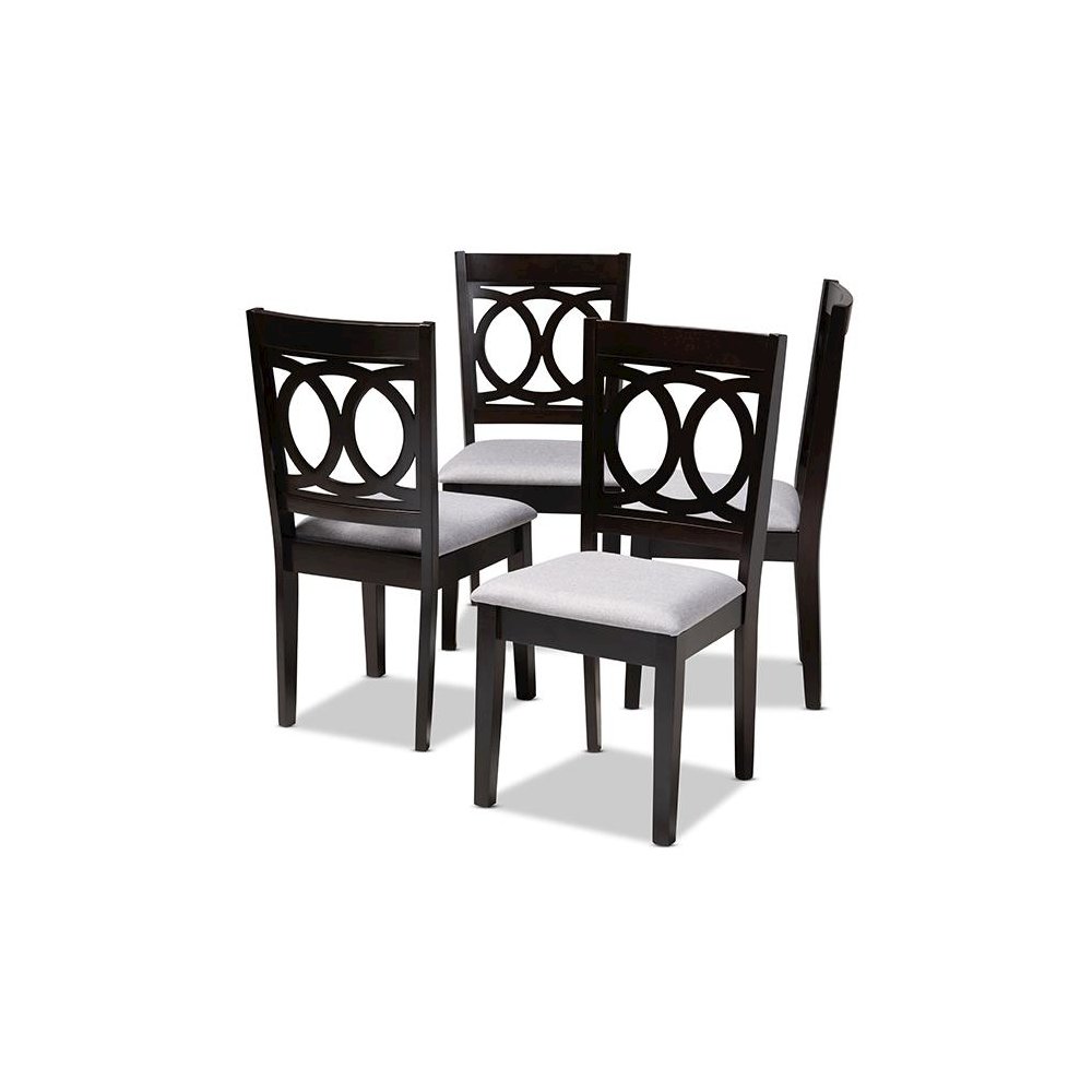 Gray Fabric Upholstered Espresso Brown Finished Wood Dining Chair Set of 4