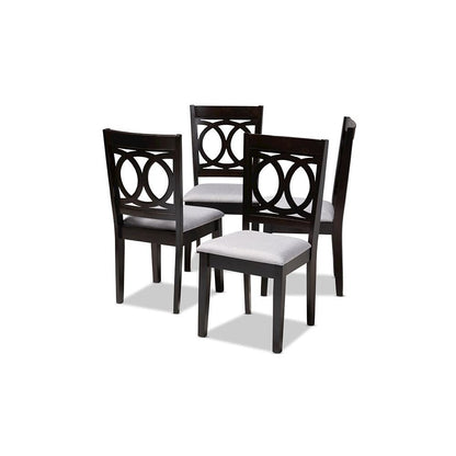 Gray Fabric Upholstered Espresso Brown Finished Wood Dining Chair Set of 4