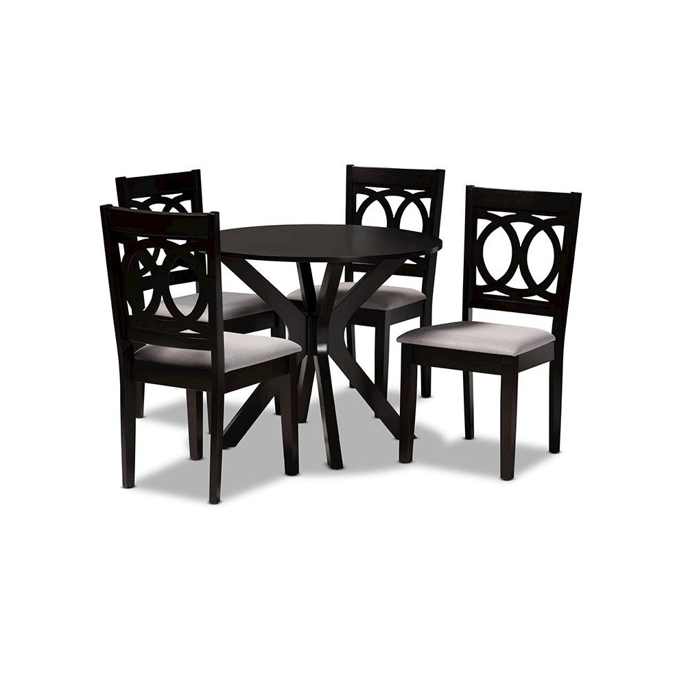 Grey Fabric Upholstered and Dark Brown Finished Wood 5-Piece Dining Set