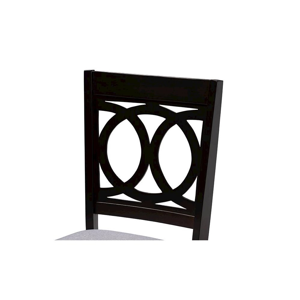 Grey Fabric Upholstered and Dark Brown Finished Wood 5-Piece Dining Set