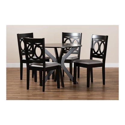 Grey Fabric Upholstered and Dark Brown Finished Wood 5-Piece Dining Set