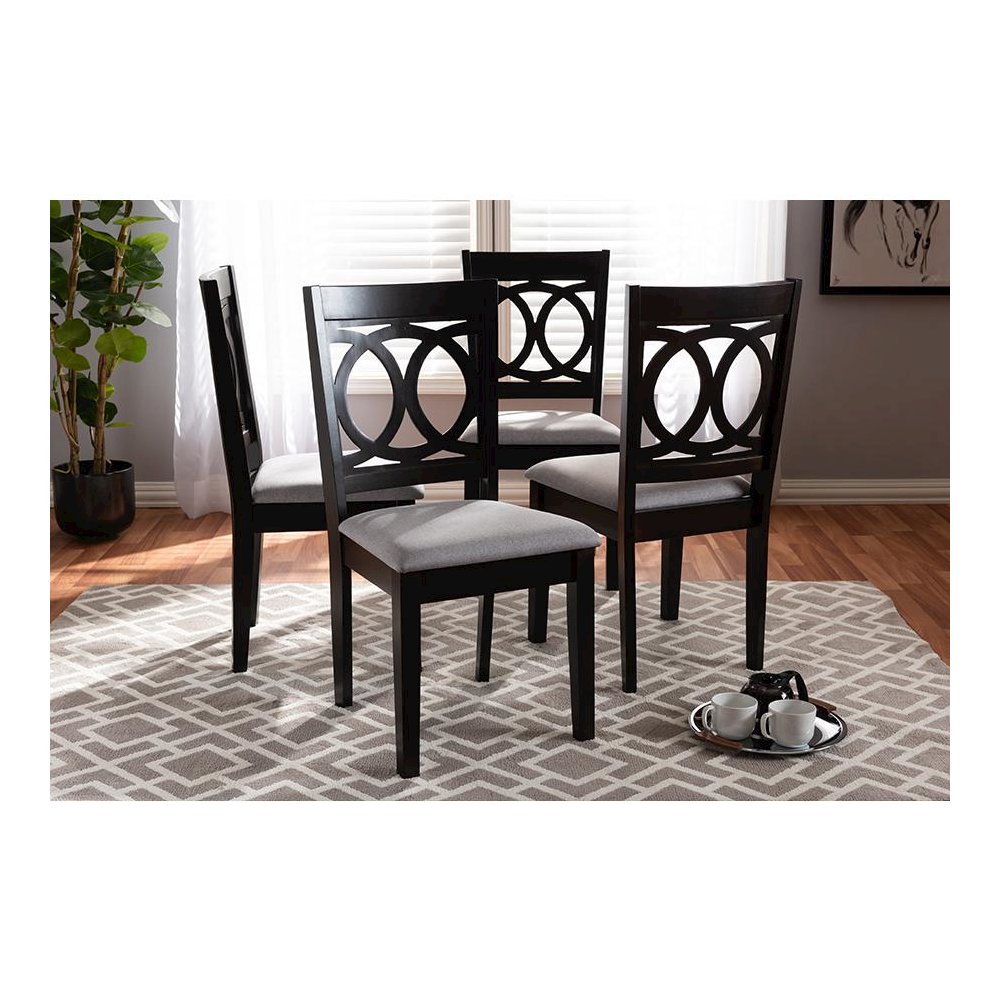 Gray Fabric Upholstered Espresso Brown Finished Wood Dining Chair Set of 4