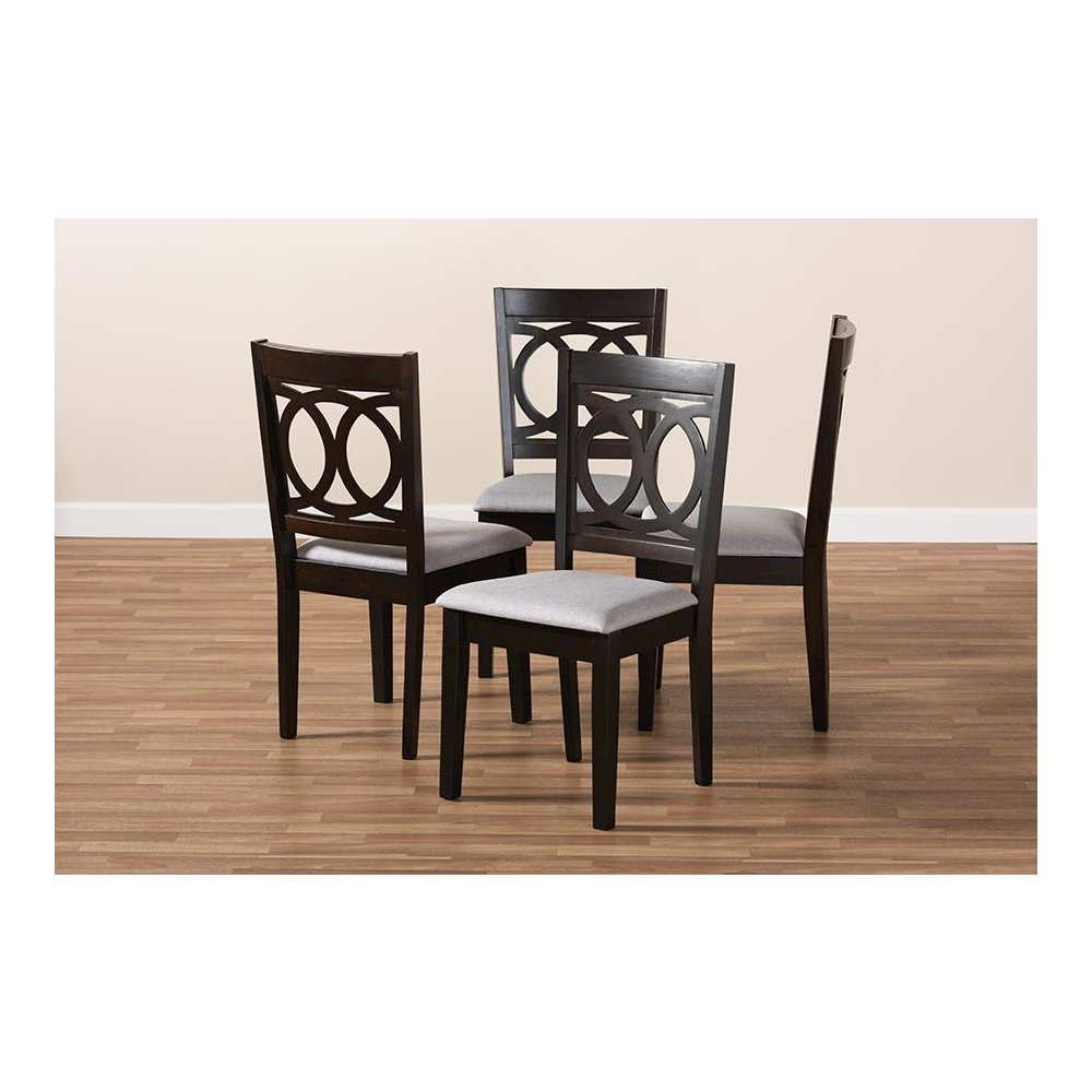 Gray Fabric Upholstered Espresso Brown Finished Wood Dining Chair Set of 4