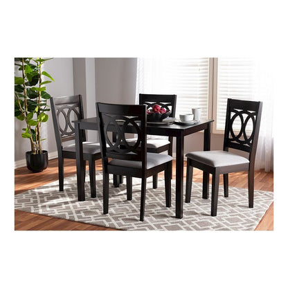 Gray Fabric Upholstered Espresso Brown Finished Wood 5-Piece Dining Set