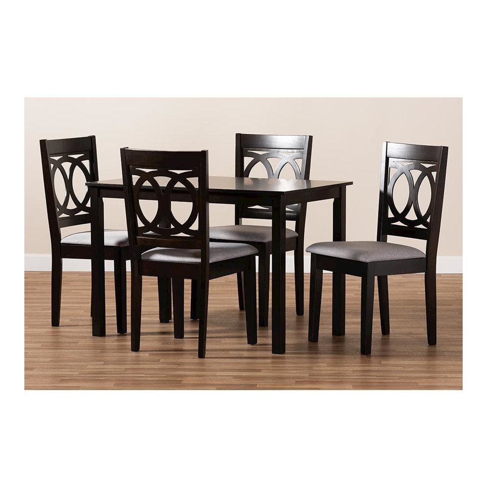 Gray Fabric Upholstered Espresso Brown Finished Wood 5-Piece Dining Set