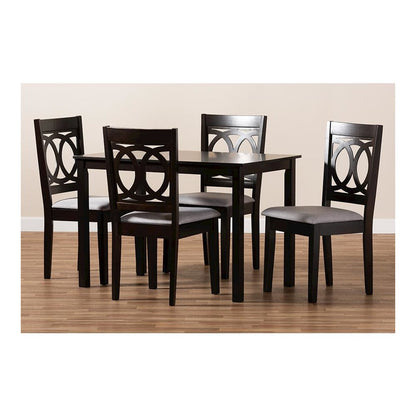 Gray Fabric Upholstered Espresso Brown Finished Wood 5-Piece Dining Set