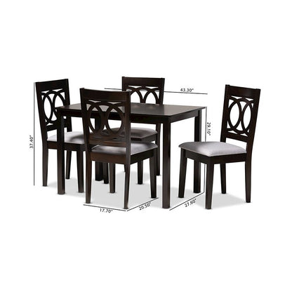 Gray Fabric Upholstered Espresso Brown Finished Wood 5-Piece Dining Set