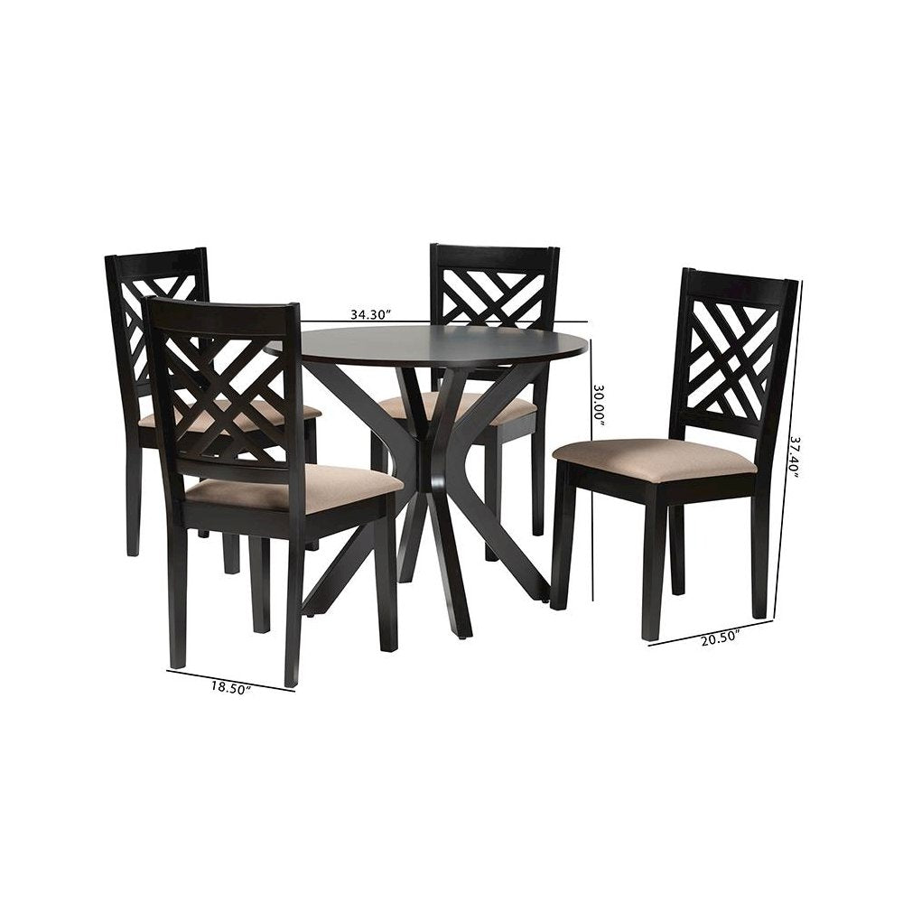 Norah Modern Sand Fabric and Dark Brown Finished Wood 5-Piece Dining Set