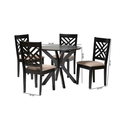 Norah Modern Sand Fabric and Dark Brown Finished Wood 5-Piece Dining Set
