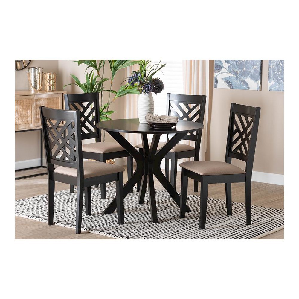 Norah Modern Sand Fabric and Dark Brown Finished Wood 5-Piece Dining Set