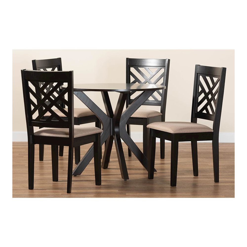 Norah Modern Sand Fabric and Dark Brown Finished Wood 5-Piece Dining Set