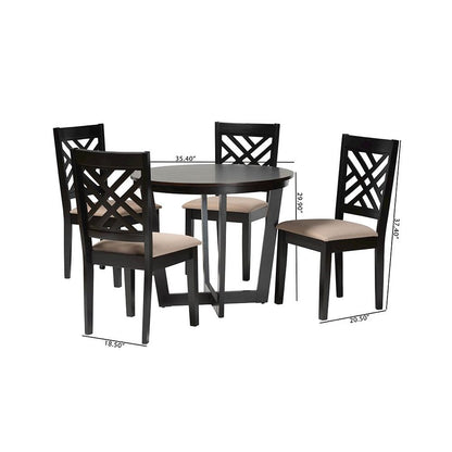 Alena Modern Sand Fabric and Dark Brown Finished Wood 5-Piece Dining Set