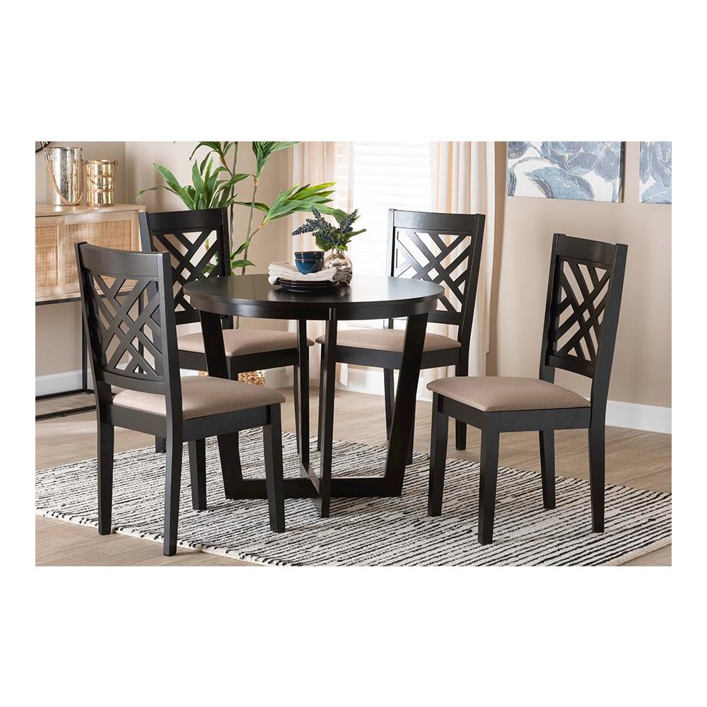 Alena Modern Sand Fabric and Dark Brown Finished Wood 5-Piece Dining Set