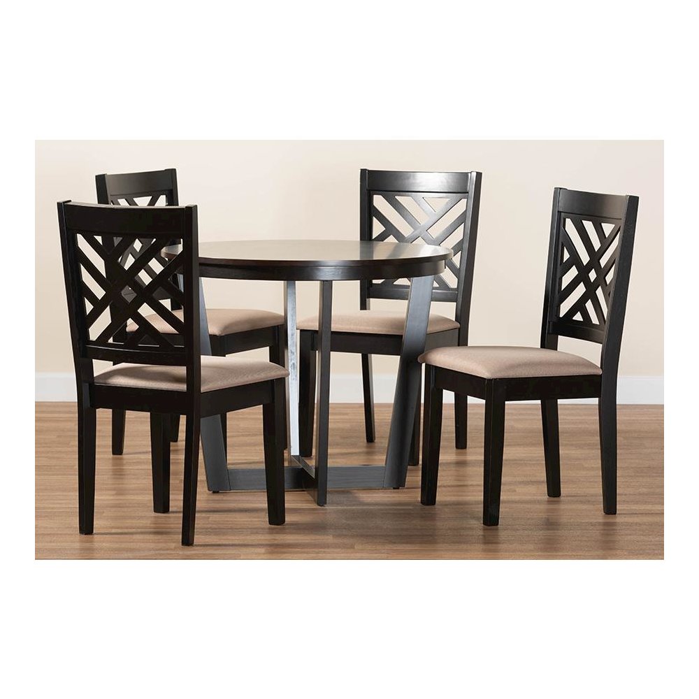 Alena Modern Sand Fabric and Dark Brown Finished Wood 5-Piece Dining Set
