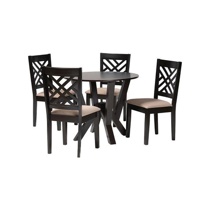 Elise Modern Sand Fabric and Dark Brown Finished Wood 5-Piece Dining Set