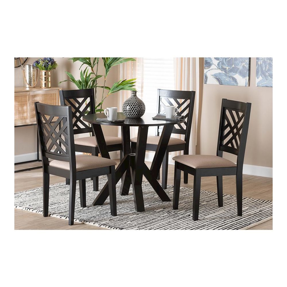Elise Modern Sand Fabric and Dark Brown Finished Wood 5-Piece Dining Set
