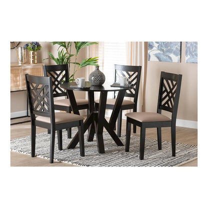 Elise Modern Sand Fabric and Dark Brown Finished Wood 5-Piece Dining Set