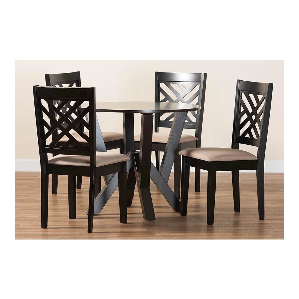 Elise Modern Sand Fabric and Dark Brown Finished Wood 5-Piece Dining Set