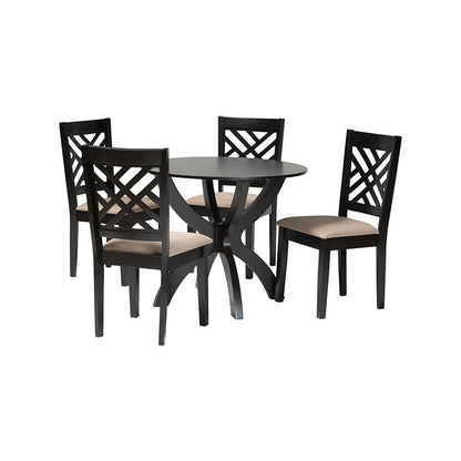 Edona Modern Sand Fabric and Walnut Brown Finished Wood 5-Piece Dining Set