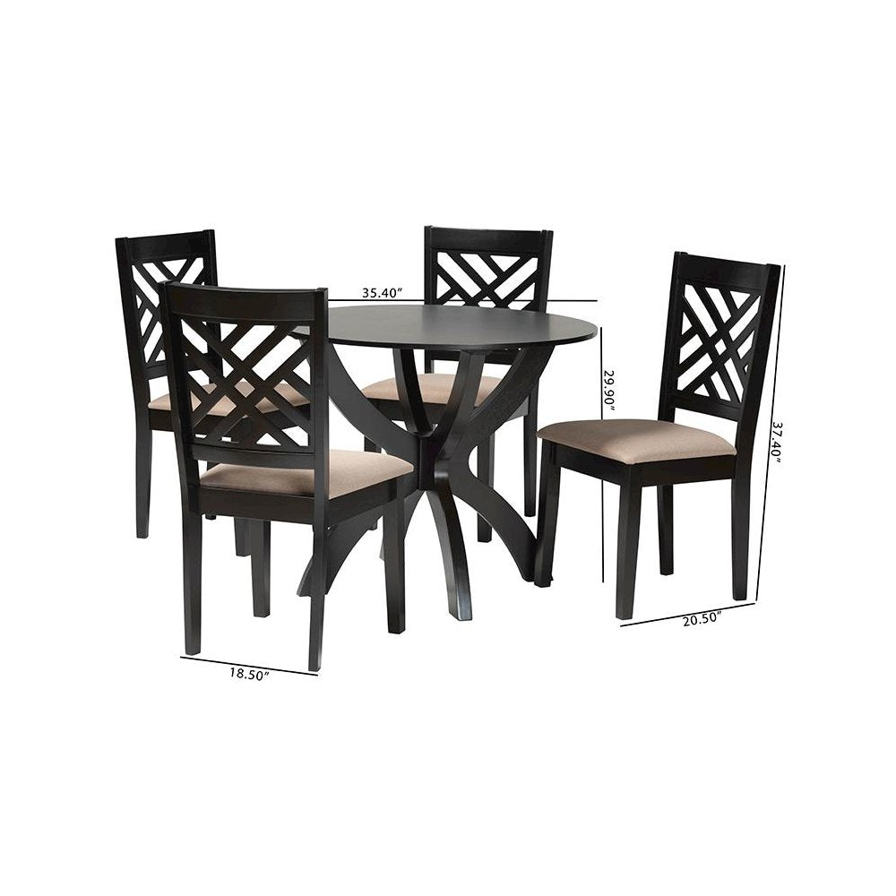 Edona Modern Sand Fabric and Walnut Brown Finished Wood 5-Piece Dining Set