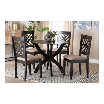 Edona Modern Sand Fabric and Walnut Brown Finished Wood 5-Piece Dining Set