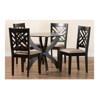 Edona Modern Sand Fabric and Walnut Brown Finished Wood 5-Piece Dining Set