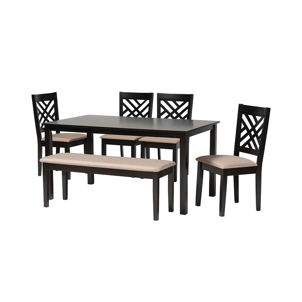 Gustavo Modern Sand Fabric and Walnut Brown Finished Wood 6-Piece Dining Set