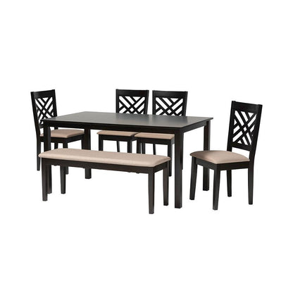Gustavo Modern Sand Fabric and Walnut Brown Finished Wood 6-Piece Dining Set