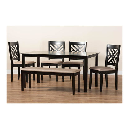 Gustavo Modern Sand Fabric and Walnut Brown Finished Wood 6-Piece Dining Set