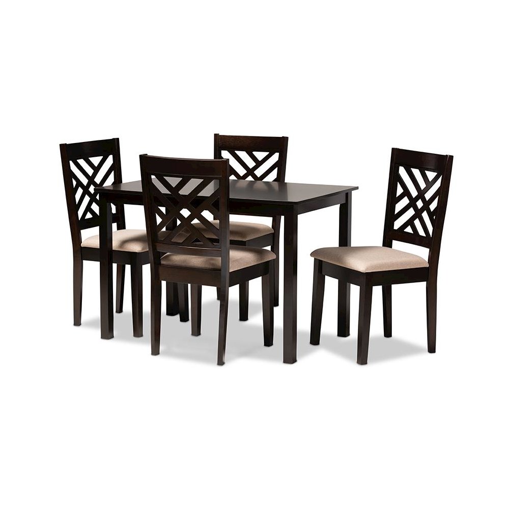 Sand Fabric Upholstered Espresso Brown Finished Wood 5-Piece Dining Set