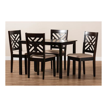 Sand Fabric Upholstered Espresso Brown Finished Wood 5-Piece Dining Set