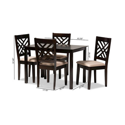 Sand Fabric Upholstered Espresso Brown Finished Wood 5-Piece Dining Set