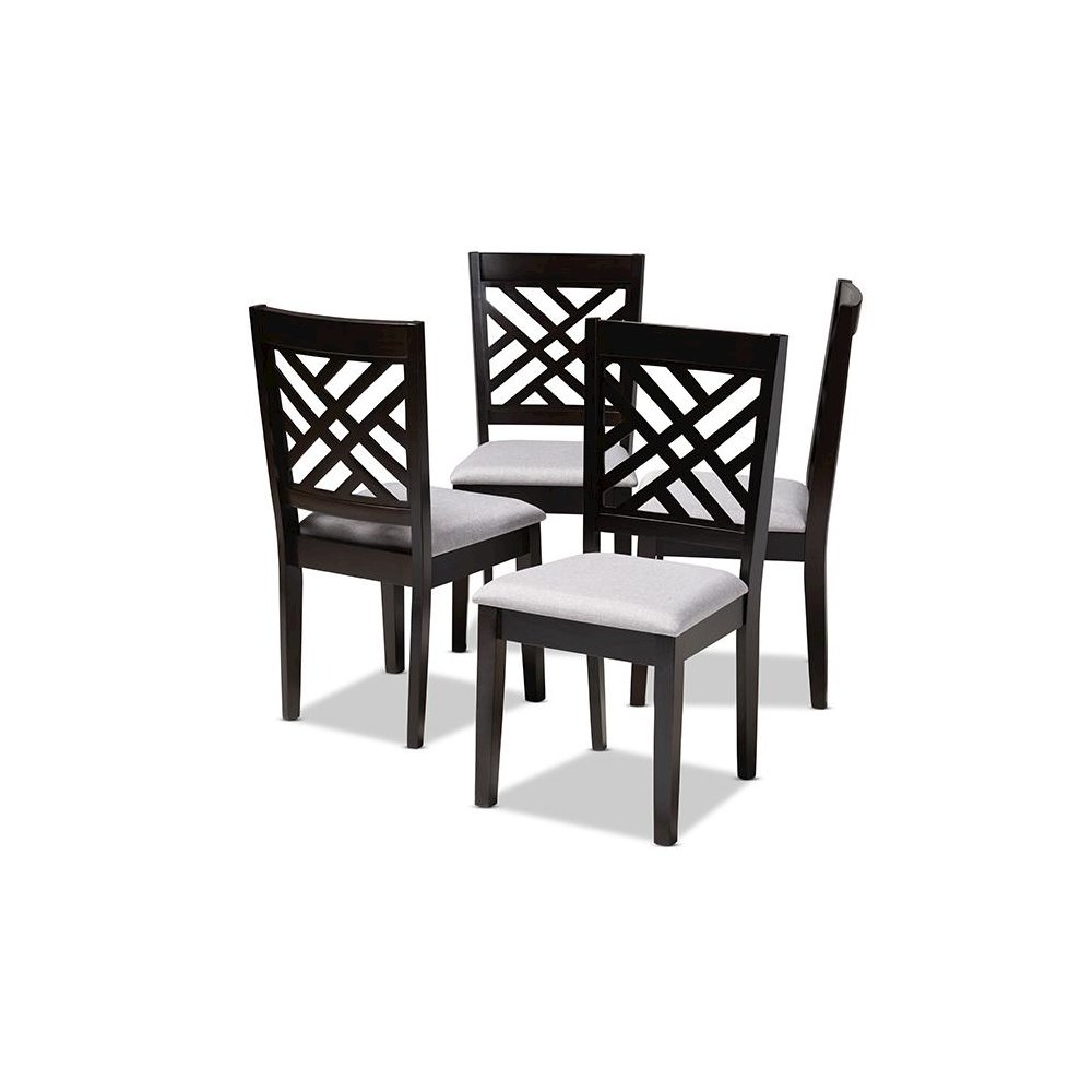 Gray Fabric Upholstered Espresso Brown Finished Wood Dining Chair Set of 4