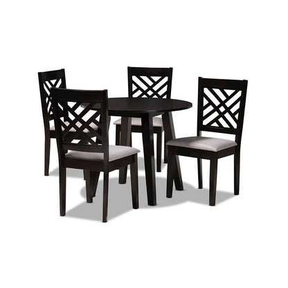 Grey Fabric Upholstered and Dark Brown Finished Wood 5-Piece Dining Set