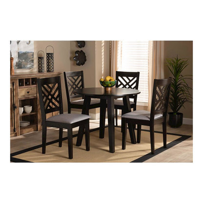 Grey Fabric Upholstered and Dark Brown Finished Wood 5-Piece Dining Set