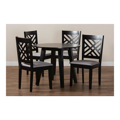 Grey Fabric Upholstered and Dark Brown Finished Wood 5-Piece Dining Set