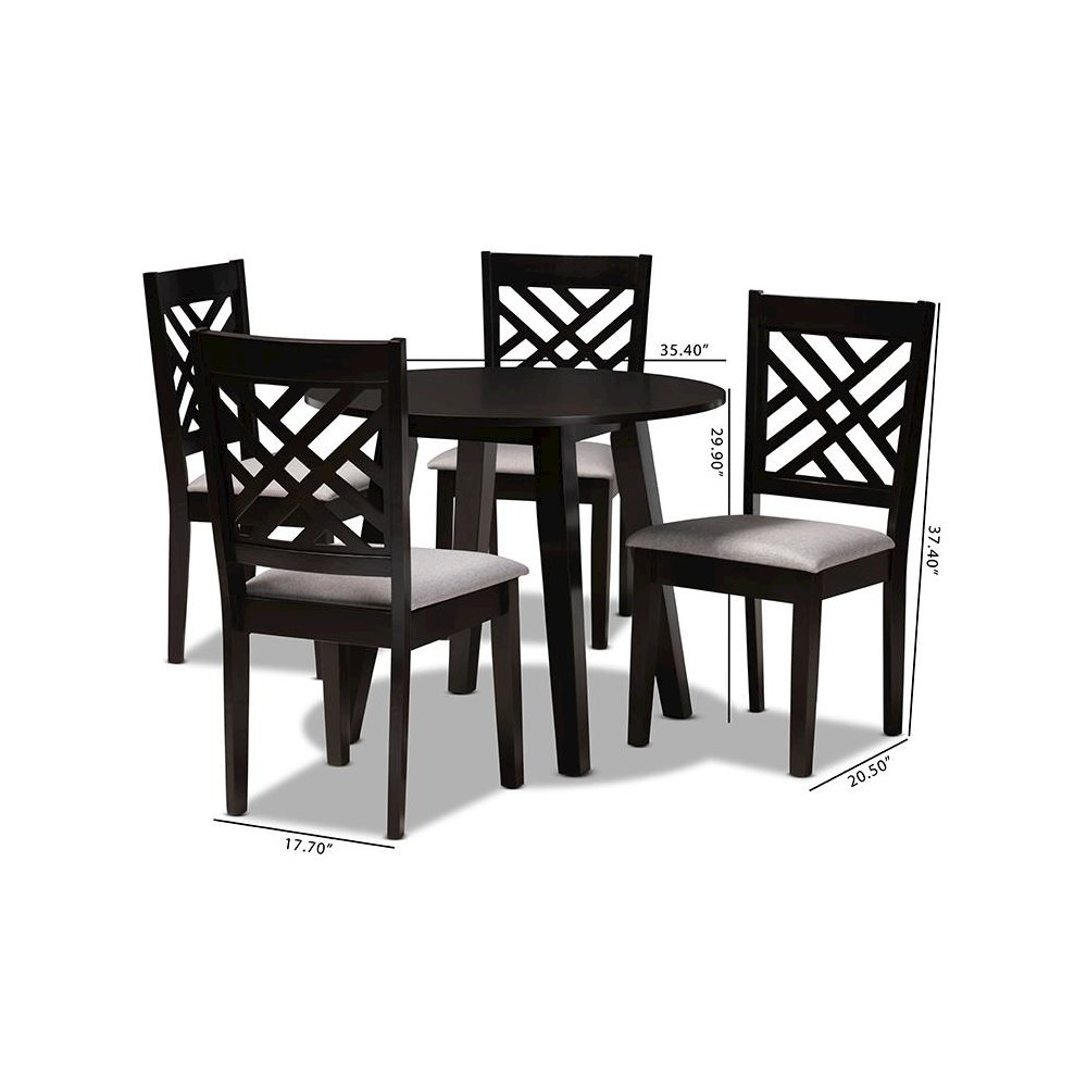 Grey Fabric Upholstered and Dark Brown Finished Wood 5-Piece Dining Set