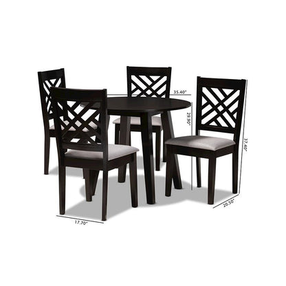 Grey Fabric Upholstered and Dark Brown Finished Wood 5-Piece Dining Set